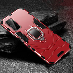 Funda Bumper Silicona y Plastico Mate Carcasa con Magnetico Anillo de dedo Soporte para Huawei Honor View 30 Pro 5G Rojo