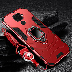 Funda Bumper Silicona y Plastico Mate Carcasa con Magnetico Anillo de dedo Soporte para Huawei Mate 30 Lite Rojo