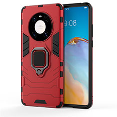 Funda Bumper Silicona y Plastico Mate Carcasa con Magnetico Anillo de dedo Soporte para Huawei Mate 40E 5G Rojo