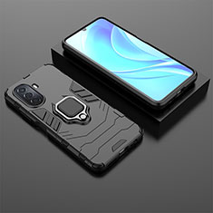 Funda Bumper Silicona y Plastico Mate Carcasa con Magnetico Anillo de dedo Soporte para Huawei Nova Y70 Negro