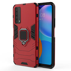 Funda Bumper Silicona y Plastico Mate Carcasa con Magnetico Anillo de dedo Soporte para Huawei P Smart (2021) Rojo