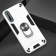 Funda Bumper Silicona y Plastico Mate Carcasa con Magnetico Anillo de dedo Soporte para Huawei P smart S Blanco