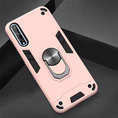 Funda Bumper Silicona y Plastico Mate Carcasa con Magnetico Anillo de dedo Soporte para Huawei P smart S Oro Rosa