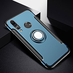 Funda Bumper Silicona y Plastico Mate Carcasa con Magnetico Anillo de dedo Soporte para Huawei P30 Lite New Edition Azul