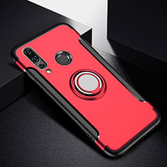 Funda Bumper Silicona y Plastico Mate Carcasa con Magnetico Anillo de dedo Soporte para Huawei P30 Lite New Edition Rojo