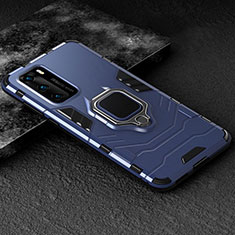 Funda Bumper Silicona y Plastico Mate Carcasa con Magnetico Anillo de dedo Soporte para Huawei P40 Azul