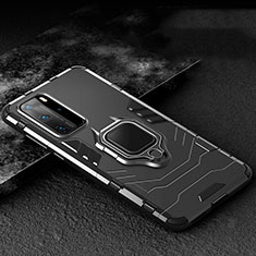 Funda Bumper Silicona y Plastico Mate Carcasa con Magnetico Anillo de dedo Soporte para Huawei P40 Pro Negro