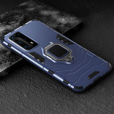Funda Bumper Silicona y Plastico Mate Carcasa con Magnetico Anillo de dedo Soporte para Huawei P40 Pro+ Plus Azul