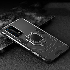 Funda Bumper Silicona y Plastico Mate Carcasa con Magnetico Anillo de dedo Soporte para Huawei P40 Pro+ Plus Negro