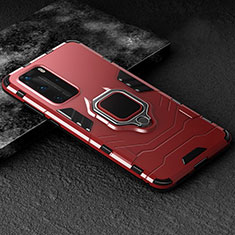 Funda Bumper Silicona y Plastico Mate Carcasa con Magnetico Anillo de dedo Soporte para Huawei P40 Pro Rojo
