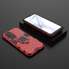 Funda Bumper Silicona y Plastico Mate Carcasa con Magnetico Anillo de dedo Soporte para Huawei P50 Pro Rojo