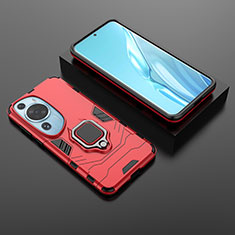 Funda Bumper Silicona y Plastico Mate Carcasa con Magnetico Anillo de dedo Soporte para Huawei P60 Art Rojo