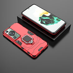 Funda Bumper Silicona y Plastico Mate Carcasa con Magnetico Anillo de dedo Soporte para Huawei P60 Pro Rojo