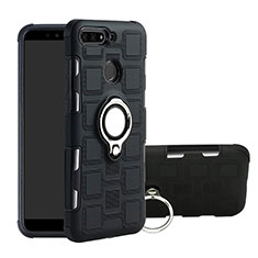 Funda Bumper Silicona y Plastico Mate Carcasa con Magnetico Anillo de dedo Soporte para Huawei Y6 (2018) Negro