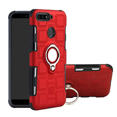 Funda Bumper Silicona y Plastico Mate Carcasa con Magnetico Anillo de dedo Soporte para Huawei Y6 (2018) Rojo