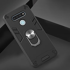 Funda Bumper Silicona y Plastico Mate Carcasa con Magnetico Anillo de dedo Soporte para LG K51 Negro