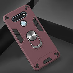 Funda Bumper Silicona y Plastico Mate Carcasa con Magnetico Anillo de dedo Soporte para LG K51 Rojo Rosa