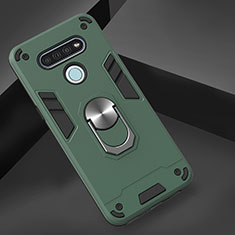 Funda Bumper Silicona y Plastico Mate Carcasa con Magnetico Anillo de dedo Soporte para LG K51 Verde Noche