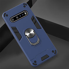 Funda Bumper Silicona y Plastico Mate Carcasa con Magnetico Anillo de dedo Soporte para LG V60 ThinQ 5G Azul