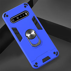 Funda Bumper Silicona y Plastico Mate Carcasa con Magnetico Anillo de dedo Soporte para LG V60 ThinQ 5G Azul Cielo