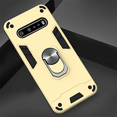 Funda Bumper Silicona y Plastico Mate Carcasa con Magnetico Anillo de dedo Soporte para LG V60 ThinQ 5G Oro