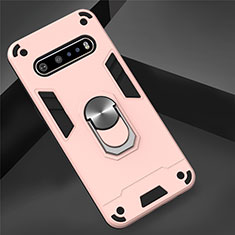 Funda Bumper Silicona y Plastico Mate Carcasa con Magnetico Anillo de dedo Soporte para LG V60 ThinQ 5G Oro Rosa