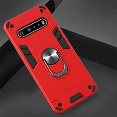 Funda Bumper Silicona y Plastico Mate Carcasa con Magnetico Anillo de dedo Soporte para LG V60 ThinQ 5G Rojo