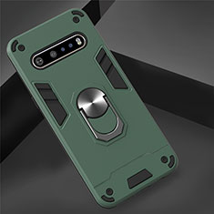 Funda Bumper Silicona y Plastico Mate Carcasa con Magnetico Anillo de dedo Soporte para LG V60 ThinQ 5G Verde
