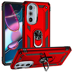 Funda Bumper Silicona y Plastico Mate Carcasa con Magnetico Anillo de dedo Soporte para Motorola Moto Edge 30 Pro 5G Rojo