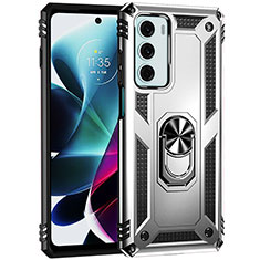 Funda Bumper Silicona y Plastico Mate Carcasa con Magnetico Anillo de dedo Soporte para Motorola Moto Edge S30 5G Plata