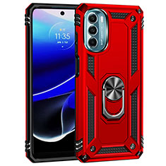 Funda Bumper Silicona y Plastico Mate Carcasa con Magnetico Anillo de dedo Soporte para Motorola Moto G 5G (2022) Rojo