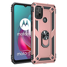 Funda Bumper Silicona y Plastico Mate Carcasa con Magnetico Anillo de dedo Soporte para Motorola Moto G10 Oro Rosa