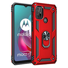 Funda Bumper Silicona y Plastico Mate Carcasa con Magnetico Anillo de dedo Soporte para Motorola Moto G10 Rojo