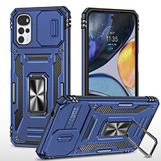 Funda Bumper Silicona y Plastico Mate Carcasa con Magnetico Anillo de dedo Soporte para Motorola Moto G22 Azul