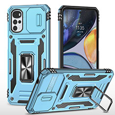 Funda Bumper Silicona y Plastico Mate Carcasa con Magnetico Anillo de dedo Soporte para Motorola Moto G22 Azul Cielo