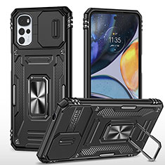 Funda Bumper Silicona y Plastico Mate Carcasa con Magnetico Anillo de dedo Soporte para Motorola Moto G22 Negro