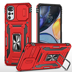 Funda Bumper Silicona y Plastico Mate Carcasa con Magnetico Anillo de dedo Soporte para Motorola Moto G22 Rojo