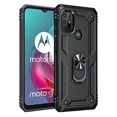 Funda Bumper Silicona y Plastico Mate Carcasa con Magnetico Anillo de dedo Soporte para Motorola Moto G30 Negro