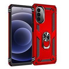 Funda Bumper Silicona y Plastico Mate Carcasa con Magnetico Anillo de dedo Soporte para Motorola Moto G71s 5G Rojo