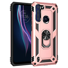 Funda Bumper Silicona y Plastico Mate Carcasa con Magnetico Anillo de dedo Soporte para Motorola Moto One Fusion Oro Rosa