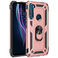 Funda Bumper Silicona y Plastico Mate Carcasa con Magnetico Anillo de dedo Soporte para Motorola Moto One Fusion Plus Oro Rosa