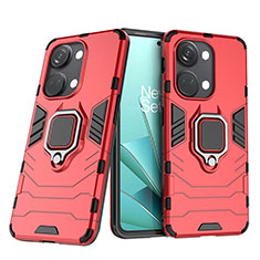 Funda Bumper Silicona y Plastico Mate Carcasa con Magnetico Anillo de dedo Soporte para OnePlus Ace 2V 5G Rojo