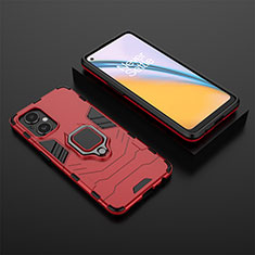 Funda Bumper Silicona y Plastico Mate Carcasa con Magnetico Anillo de dedo Soporte para OnePlus Nord N20 5G Rojo