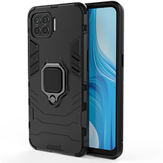 Funda Bumper Silicona y Plastico Mate Carcasa con Magnetico Anillo de dedo Soporte para Oppo F17 Pro Negro