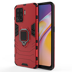 Funda Bumper Silicona y Plastico Mate Carcasa con Magnetico Anillo de dedo Soporte para Oppo F19 Pro Rojo