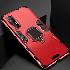 Funda Bumper Silicona y Plastico Mate Carcasa con Magnetico Anillo de dedo Soporte para Oppo Find X2 Neo Rojo