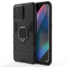 Funda Bumper Silicona y Plastico Mate Carcasa con Magnetico Anillo de dedo Soporte para Oppo Find X3 Pro 5G Negro