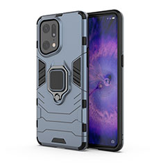 Funda Bumper Silicona y Plastico Mate Carcasa con Magnetico Anillo de dedo Soporte para Oppo Find X5 Pro 5G Azul