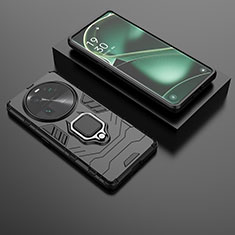 Funda Bumper Silicona y Plastico Mate Carcasa con Magnetico Anillo de dedo Soporte para Oppo Find X6 Pro 5G Negro