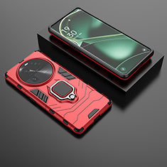 Funda Bumper Silicona y Plastico Mate Carcasa con Magnetico Anillo de dedo Soporte para Oppo Find X6 Pro 5G Rojo